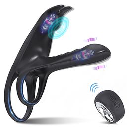 Cockrings Vibrating Cockring Couple Vibrator with Dual Motor Wireless Cock Penis Ring Adult Sexy Toys For Men Delay Ejaculation Penisring 230925