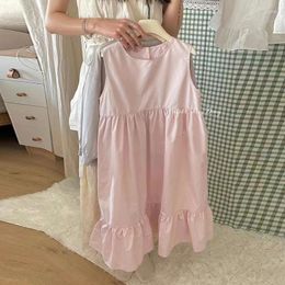 Girl Dresses Summer Pink Vest Dress Lolita Child Girls Casual Midi Sleevesless Children For Teens Party Princess Sundress