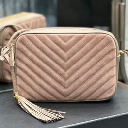 Top Quality Frosted Camera Bag Tassels Crossbody Bags V-Quilting Fashion Letters Cowhide Leather Golden Hardware Women Handbags Purse Pink Shoulder Bags