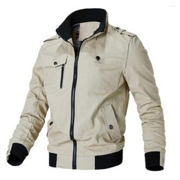 Men's Jackets Men Stand Collar Epaulet Buttons Decor Fashion Zipper Coat Autumn Winter Streetwear