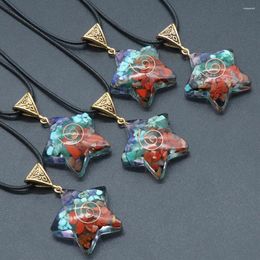 Pendant Necklaces Natural Gravel Stone 7 Chakra Pentagram Necklace Ethnic Healing Crystal Resin Accessories Gifts 32x48mm