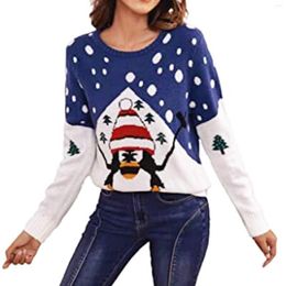 Women's Sweaters Women Christmas Sweater Vintage Long Sleeve Round Neck Warm Soft Pattern Print Knit Winter Pullover