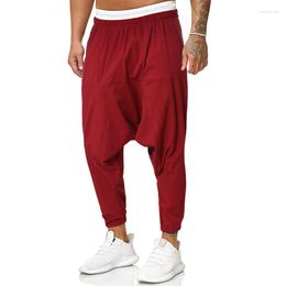 Men's Pants Mens Linen Cotton Harem Sweatpants Fashion Bottom Crotch Hip Hop Baggy Cross Autumn Male Loose Elastic Waist Joggers