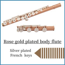 French silver-plated keys, rose gold-plated body material C-key flute with box