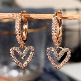 Hoop Earrings Brand Hollow Heart Pendant Sweet Style Women's Fashion Luxury Ladies Jewelry 2023