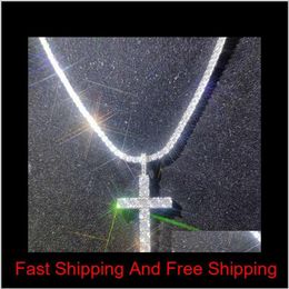 Shining Diamond Stone Cross Pendants Necklace Jewelry Platinum Plated Men Women Lover Gift Couple Religious Jewelry Hnakt Davor295M