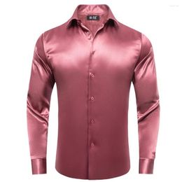 Men's Dress Shirts Hi-Tie Red Jacquard Satin Solid Silk Mens Long Sleeve Suit Blouse For Male Outerwear Wedding Business Events Oversized