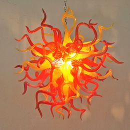 Sunshine Pendant Lamps LED Light 110-240V Orange Yellow Colour Round Hand Made Blown Glass Modern Chandelier Lighting 24 Inches