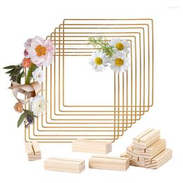 Party Decoration Floral Hoop Centerpiece With Stand Gold Metal Ring Wooden Base For Wedding Table