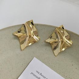 Backs Earrings Big Golden Color Clip On For Women Metal Geometric Asymmetric Non Pierced Statement Fashion Party Jewelry Gift