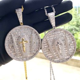 Hip Hop Round Cross Juese Pendant Necklace Full of Diamonds Cuban Chain Necklace Jewellery