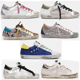 28Golden Super Star Sneakers Metallic Casual Shoes Classic Do-old Dirty Shoe Snake Skin Heel Suede Cream Sole Women Man White Leather Plaid Flat Glitter Size35-46