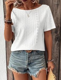 Women's T Shirts 2023 Daily Round Neck Open Back Shirt Hollow Out Urban Style Short Sleeves U Shaped Collar Lace Design Casual Women Blouse