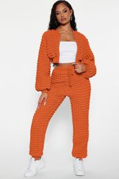 Women's Two Piece Pants Fashion Waffle Set Long Sleeve Zipper Track Jacket And Jogger 2023 Street Autumn 2 Sets Outfits