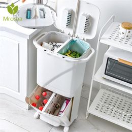 Kitchen Press Trash Can Sorting Trash Bin Household Dry And Wet Separation Waste Bin Pedal Classification Rubbish Bin with wheel Y221B