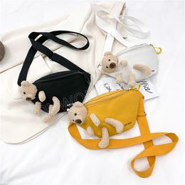 Cute Bear Women Waist Bag Female Solid Purse High Quality Canvas Belt Bags Designer Crossbody Chest Bag