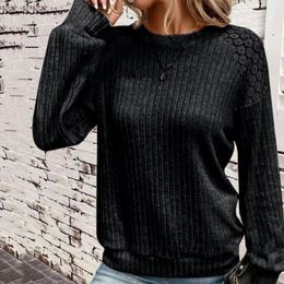 Women's Hoodies Autumn Casual Women Top Floral Lace Patchwork Blouse Soft Warm Spring/fall With Applique Round Neck Striped Texture