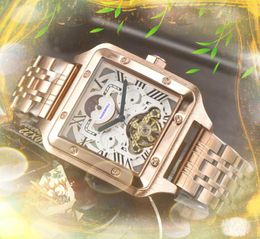 Square Roman Tank Hollow Moon Dial Men watch automatic mechanical movement self winding clock Scratch Resistant Mirror Surface Watches Christmas Valentine's Gifts