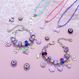 Strand DIY Purple Bracelet Set Kids Beaded Alloy Dripping Oil Jewelry Birthday Christmas Handmade Hand Mix Style Gifts