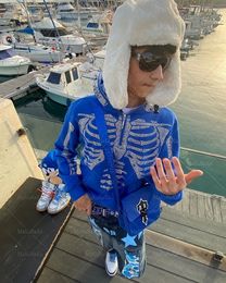 Men's Hoodies Sweatshirts Men Fashion Hoodie Skull Rhinestone ZipUp grunge Oversized Sweatshirt Punk Harajuku Long Sleeve Outerwear Y2k clothes men 230925