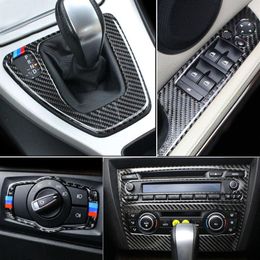 Carbon Fiber For BMW 3 Series E90 E92 E93 Interior Gearshift Air Conditioning CD Panel Door Armrest Cover Trim Sticker Car Accesso328H