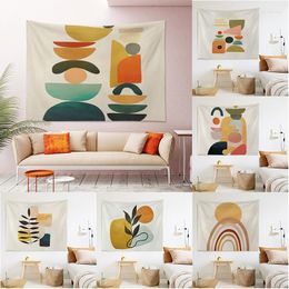 Tapestries Geometric Print Hanging Tapestry Abstract Patchwork Polyester Blanket Curtain Leaves Plant Wall Cloth Carpet Home Decor 75x58cm