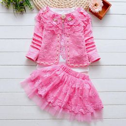 Clothing Sets Spring Autumn Baby Girls Fashion Princess Flower Suit Long Sleeve T Shirt Coats Lace Tutu Skirts 3Pcs Kids Clothes Set Gifts