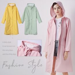 Rain Wear Women Stylish Long Raincoat Watertofal Rain Jacket med Hood 230925