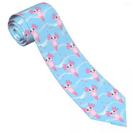 Bow Ties Mens Tie Classic Skinny Cute Axolotl With Small Hearts Neckties Narrow Collar Slim Casual Accessories Gift