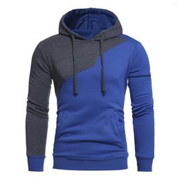 Men's Hoodies Men Patchwork Color Outdoor Sports Tracksuits Loose Pockets Drawstring Hooded Tops Sweatshirts Pullovers Sudaderas