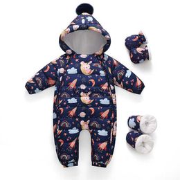 Down Coat Baby Thickened Down Jacket Moon Rabbit Navy Blue One-Piece Clothes Boys Girls Kids Hugging Crawling Clothes Newborn Suit Winter YQ230925 YQ230925