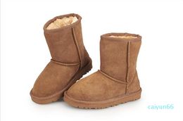Kids Fur Snow Boots Winter Classic Children Chestnut Genuine Suede Leather Cotton Boots