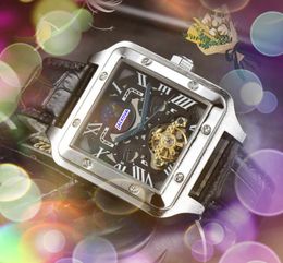 fully automatic winding mechanical movement watches Classic style Stainless Steel Waterproof Self-wind square roman tank moon sun dial men watch gifts
