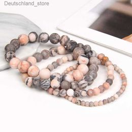 Charm Bracelets Natural Frosted Pink Zebra Mineral Stone Bracelets Handmade Matte Stone Bead Bracelet Women Men Yoga Meditation Jewellery Gift 1pc Q230925