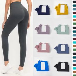 Women Yoga Activewear Pants Solid Colour Tech Fleece High Waist Sports Gym Wear Leggings Elastic Fitness Lady Overall Full Tights Workout Womens Pants size S M L XL