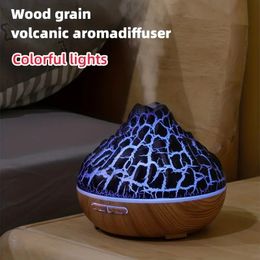 Wood Grain Flame Essential Oil Aromatherapy Volcano Diffusers, 10.14oz, With Multiple Mist Mode, Timer And Waterless Auto-Off, For Home Office