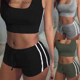 Women's Tracksuits 2020 Hot Summer Women Yoga Set 2Pcs Fe Belt Suit Set Bra Sleeveless Tank Top Shorts Fitness Running Yoga Gym Sports Clothes L230925