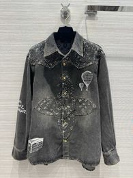 Lvity Jacket LVSE Top-Qualität Milan Runway 2023 Neues Herbst/Winter Polo-Kragen Langarm Denim Panel Top Marke gleicher Mantel Womens Designer Coat 0925-9