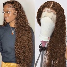 Peruvian Hair 13x4 Dark Brown Lace Front Wig Deep Wave Frontal Wig HD Lace Front Wigs Pre Plucked Synthetic Curly Wig For Black Women