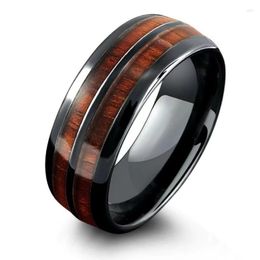 Cluster Rings Fashion Retro Wood Grain Stainless Steel For Men Hip-hop Black Index Finger Ring Punk Jewelry Accessories Holiday Gifts