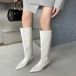Autumn Winter Cosy Pointed Toe Woman Knee-high Boots Slip-on Low Thin Heels Cowboy Ladies Shoes Botas De Mujer 230922