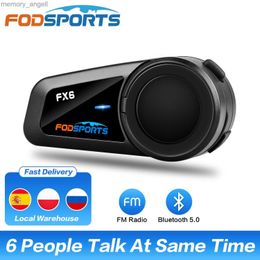 Walkie Talkie Fodsports FX6 Motorcycle Helmet Bluetooth Intercom Moto Helmet Headset 1000m 6 Rider BT 5.0 Interphone Intercomunicador FM Radio HKD230925