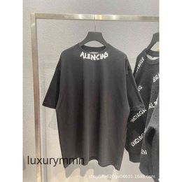 Chao Brand Mens balencigss T Shirt b High Version Thread Letter Short Sleeve Paris Neckline Spray Painting Tide Brand Shirts for Men BJJ4