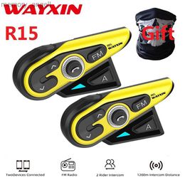 Walkie Talkie WAYXIN R15 Motorcycle Helmet Headset Bluetooth Intercom Wireless Intercomunicador Moto Interphone 1200M FM Radio Music Sharing HKD230926