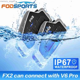 Walkie Talkie Fodsports FX2 Intercom Motorcycle Headset 3 Riders Bluetooth5.0 Stronger Waterproof Helmet Interphone Intercomunicador Moto FM HKD230925