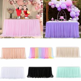 Table Skirt 183x77cm Birthday Tulle Table Skirting Wedding Party Tutu Tulle Table Skirt Baby Shower Wedding Party Home Decor 230925