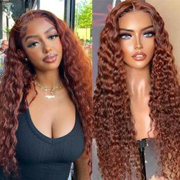 Deep Curly Human Hair Wigs Brown Deep Wave Frontal Wig Transparent 13x4 Lace Frontal Wig Brown Lace Front Wig Coloured For Women