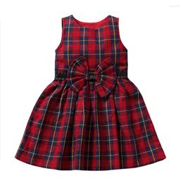 Clothing Sets Plaid Sleeveless Dress For Girls O-Neck Clothes With Big Bow 1 2 3 4 5 6 Years Baby Elegant Ball Gown Costume Kid Cotton