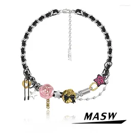 Chains MASW Original Design Modern Jewellery Colourful Pendant Black PU Chain Necklace For Women Female Birthday Party Gift 2023