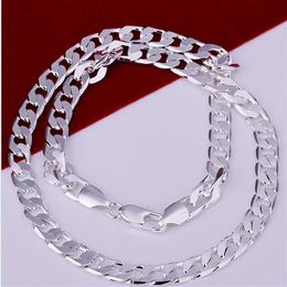 925 Sterling Silver plated 7mm 16'' 18'' 20 22'' 24'' Flat Chain Necklace Mens N257I